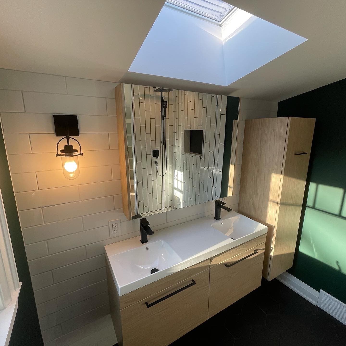 Modern bathroom with a sleek design and natural light.